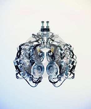 Steel robotic lungs, 3d illustration