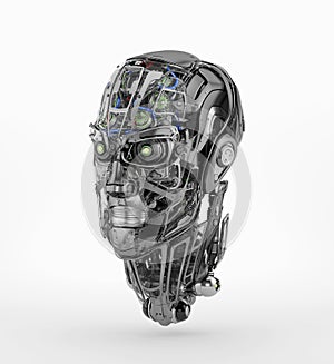 Steel robotic manâ€™s head, 3d rendering in semi side