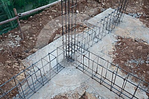 Steel rod for beam and pillar at construction site
