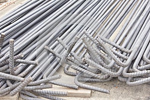 Steel rods or bars used to reinforce concrete