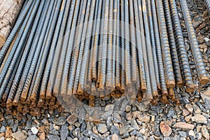 Steel rods or bars used to reinforce concrete