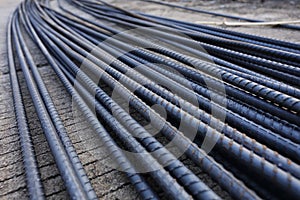 Steel rods used to reinforce concrete