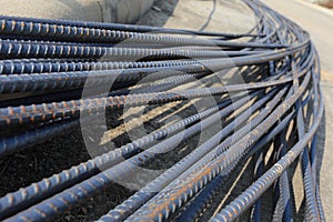 Steel rods used to reinforce concrete