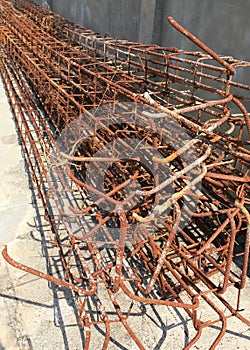 Steel rods used to reinforce concrete