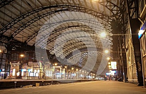 Steel roof construction in train station Haarlem