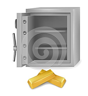 Steel safe with gold bars. Vector