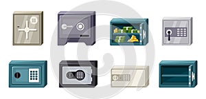 Steel safes set. Powerful screw lock vaults for safeguarding valuables secure digital locks with coded passwords compact