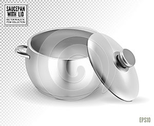 Steel saucepan on a transparent background. Vector illustration template ready for your design. EPS10.