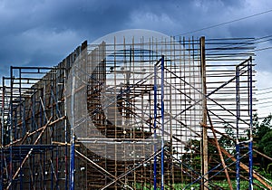 Steel scaffolding in building