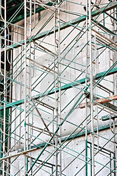 Steel scaffolding install on building
