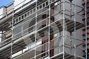 Steel scaffolding on a modern apartment building