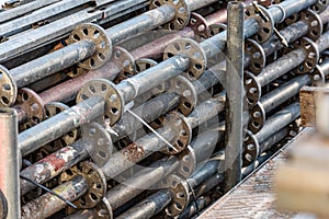 Steel scaffolding tubes ready for transport