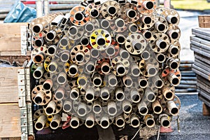 Steel scaffolding tubes ready for transport