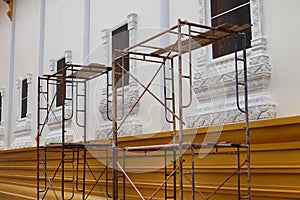 Steel scaffolding  Used to repair  Wall of windows Thai temple Concept of Thai temples