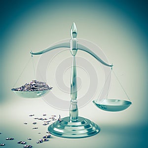 Steel scales of justice with wads of euros
