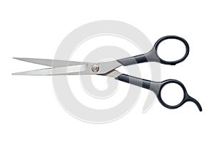 steel scissors slightly open isolate on white