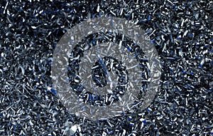 Steel scrap materials recycling. Abstract, background and texture of metal shavings. photo