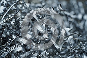 Steel scrap materials recycling. Aluminum chip waste after machining metal