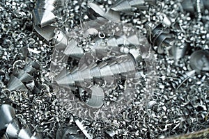 Steel scrap materials recycling. Aluminum chip waste after machining metal parts