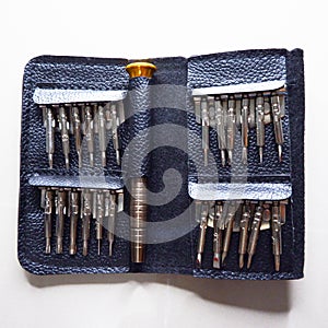 Steel screwdriver tips of different types interchangeable