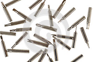 Steel screwdriver tips of different types