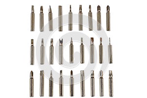 Steel screwdriver tips of different types