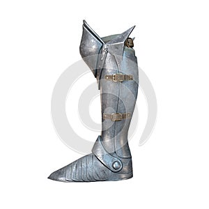 Steel set of armor for protecting legs Part of knightly equipment, white background. 3d
