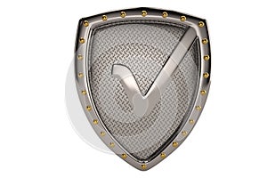 Steel shield on white background.3D illustration.