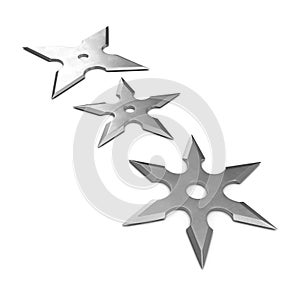 Steel Shuriken on white. 3D illustration