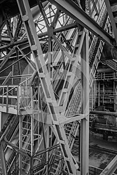 A steel skeleton of an old winding tower