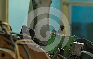 Steel smart robot welding hand system automated manufacturing machine engine in factory, industry metal supply chain technology