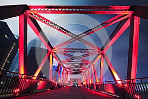 Steel structure bridge close-up at night landscape