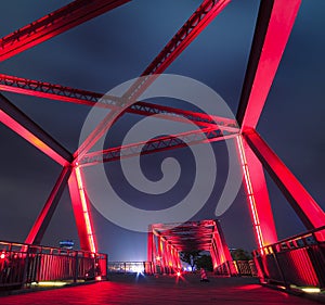 Steel structure bridge close-up at night landscape