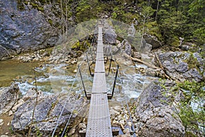 Steel structure bridge for tourists in mountain area