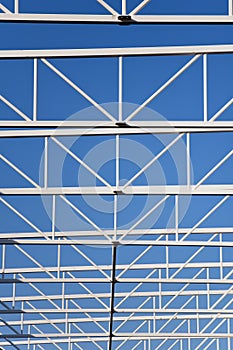 Steel structure of roof on the blue sky