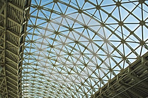 Steel structure roof ceiling made of metal and glass