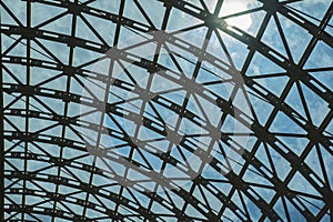 Steel structure roof ceiling made of metal and glass