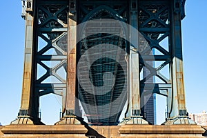 Steel Structure underneath the Manhattan Bridge over the East River seen from Dumbo Brooklyn New York City