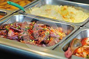 Steel tray filled with food