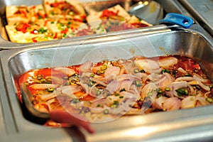 Steel tray filled with food