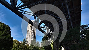 Steel truss bridge Burrard Street Bridge, spanning False Creek and connecting Kitsilano with Vancouver, BC, Canada.