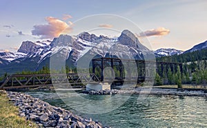 Steel Truss Engine Bridge Bow River Canadian Rocky Mountains Canmore Banff National Park