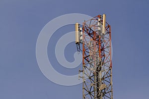 A steel trust pole is used for wifi transceivers and telecommunication signals photo