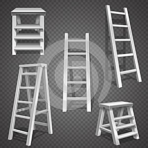 Steel vector staircases. Metal ladder, aluminum stairs vector