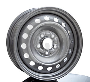 Steel wheel rim on white background