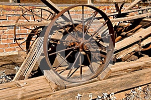 Steel wheels of an old wagon