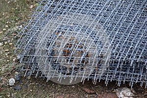 Steel wire net on the ground