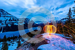 Steel wool burning above peyto lake