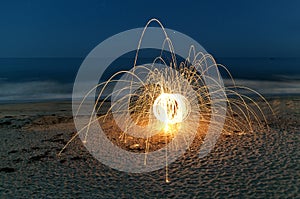Steel Wool Sparks on the Beach
