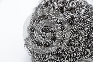 Steel wool wire or metal sponge on white background